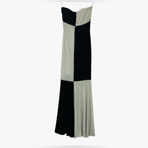 Jessica McClintock Colorblock Black Ivory Full Length Formal Evening Gown sz4 - Picture 1 of 8